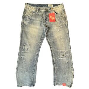 Rsrch & DVlpmnt Men Jeans size 38 x 32 Blue & White Mid Rise Straight Fit NWT